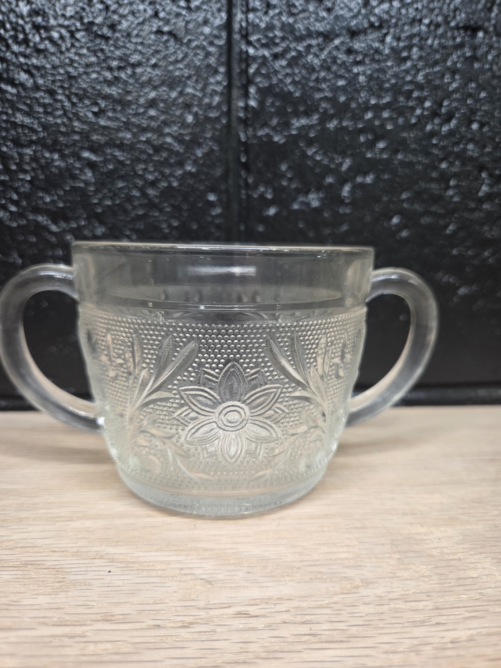 Anchor Hocking Glass SANDWICH Clear open Sugar Bowl flat 2-handled Vintage